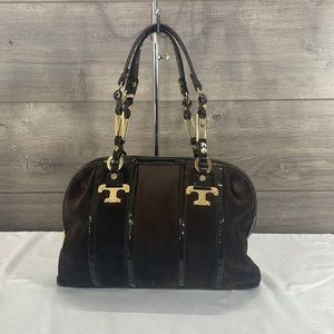 Tory Burch Dark Brown Suede with Leather Trim Shoulder Bag